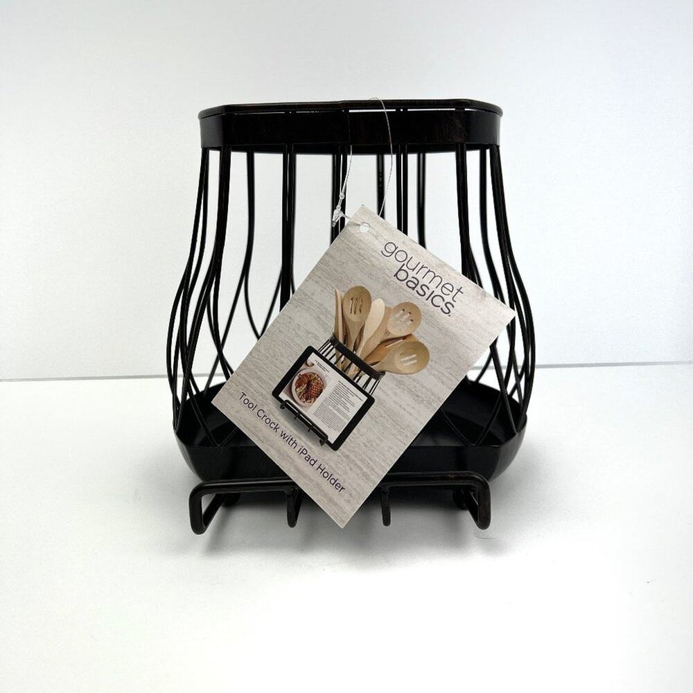 Metal Kitchen Utensil Crock with Phone/Tablet Holder - NWT